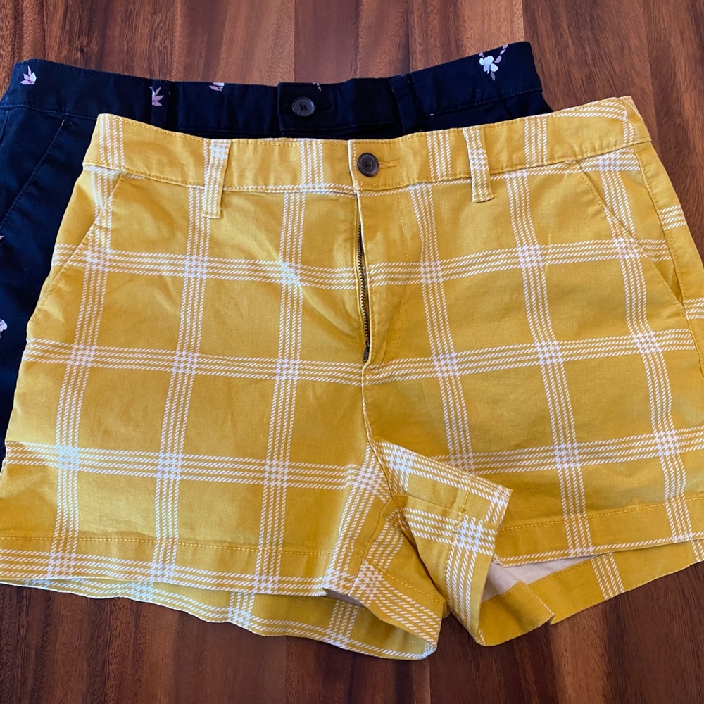 A New Day Set of Mustard Yellow Plaid and Black Floral Shorts